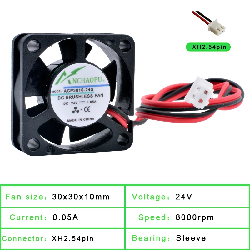 ACP3010 3cm 30mm Fan 30x30x10mm DC5V 12V 24V 2 Wires 2pin Miniature and Ultra-thin Cooling Fan for USB Router 3D Printer