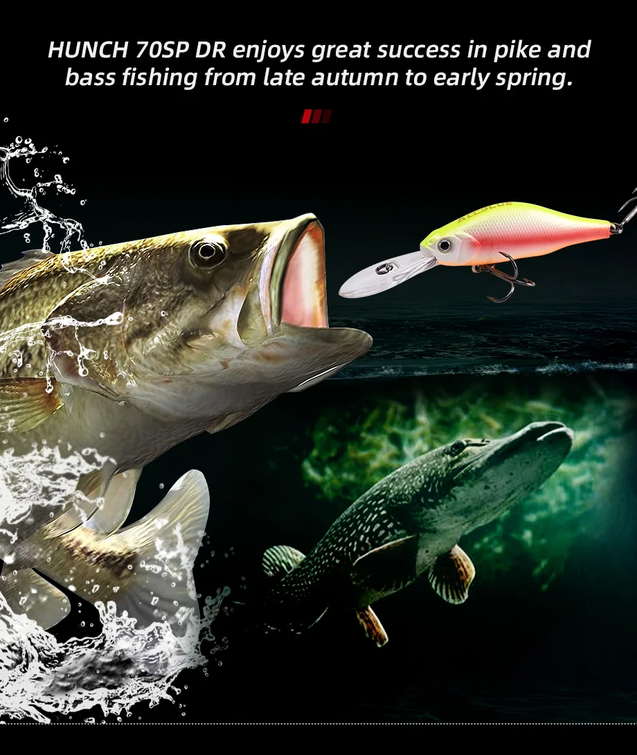 ALLBLUE HUNCH 70SP DR Professional Fishing Lure 70mm 10g Suspend Wobbler Minnow Depth 1.5-2m Bass Pike Artificial Bait Tackle