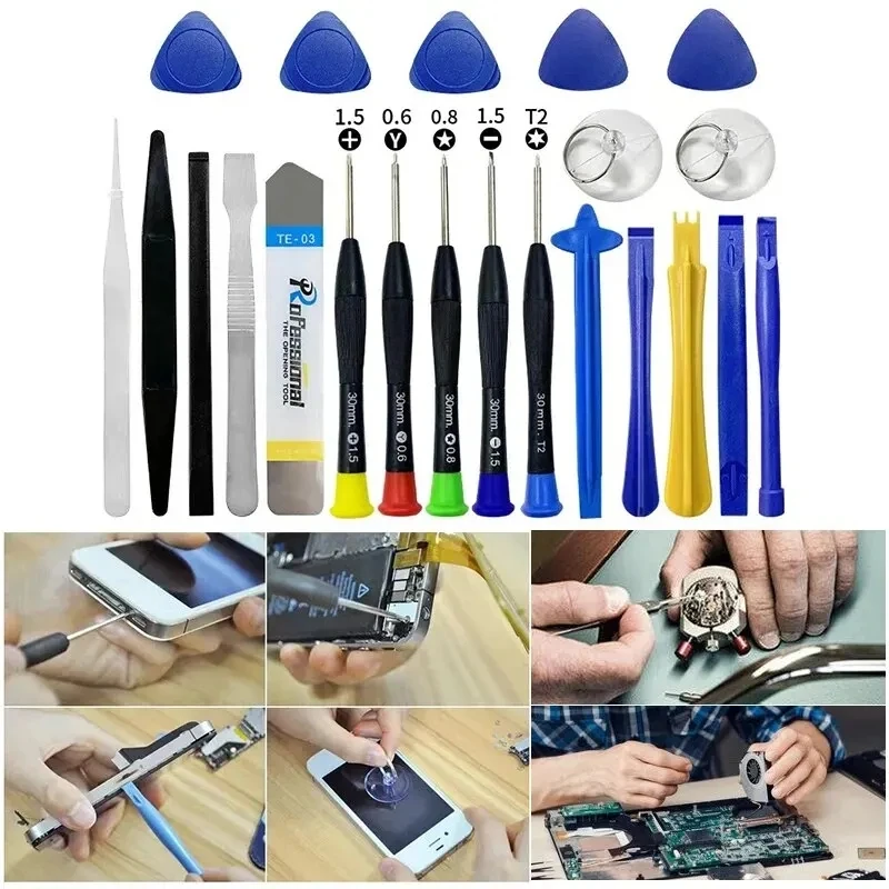 Professional 26 in 1 Cell Phone Repair Tool Kits Screwdrivers with Screen Opening Pry Bar Suction Cup for iPhone Samsung Xiaomi