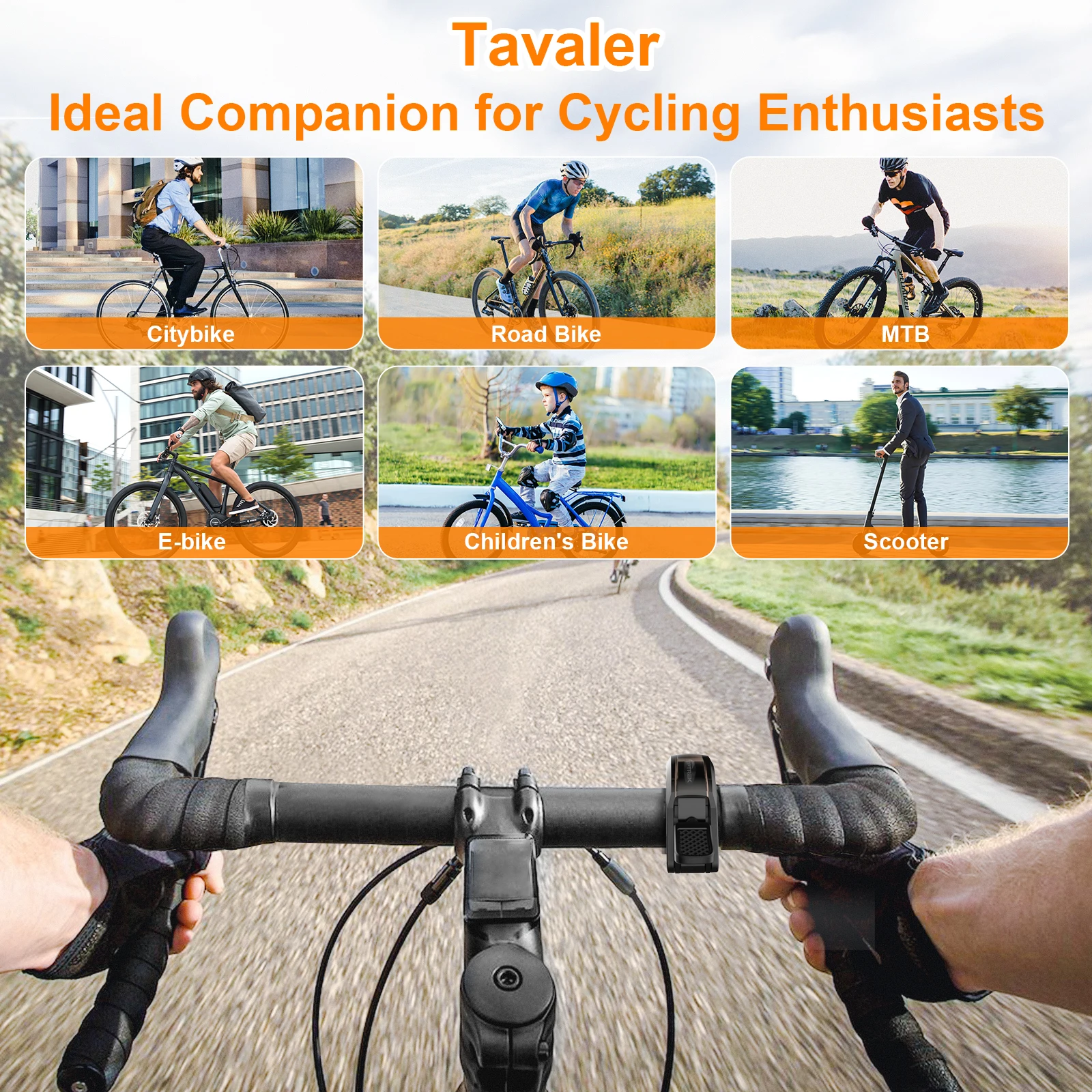 Tavaler New Upgrade Bicycle Bell 110dB Max Crisp PC Waterproof Anti-Slip Textured Safety Road Scooter MTB Outdoor Bike Accessory