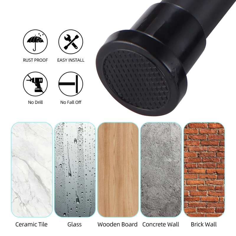 80-240CM Adjustable Curtain Rod No Drilling Telescopic Shower Curtain Pole for Balcony Bathroom Wardrobe Rod Clothes Drying Rack