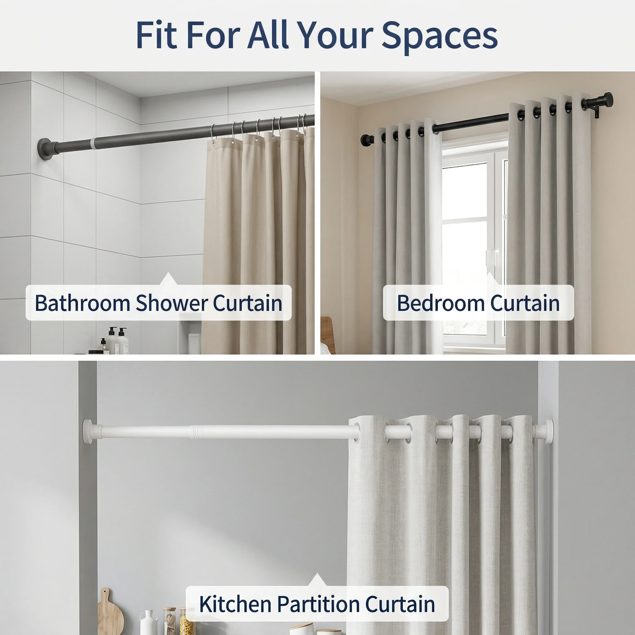 80-240CM Adjustable Curtain Rod No Drilling Telescopic Shower Curtain Pole for Balcony Bathroom Wardrobe Rod Clothes Drying Rack