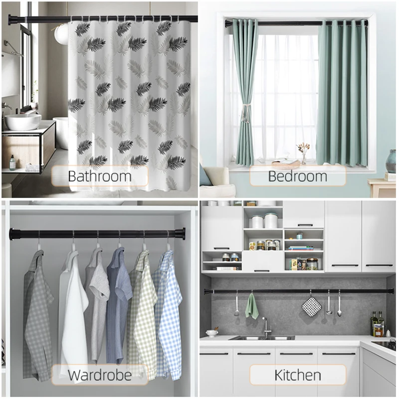 80-240CM Adjustable Curtain Rod No Drilling Telescopic Shower Curtain Pole for Balcony Bathroom Wardrobe Rod Clothes Drying Rack
