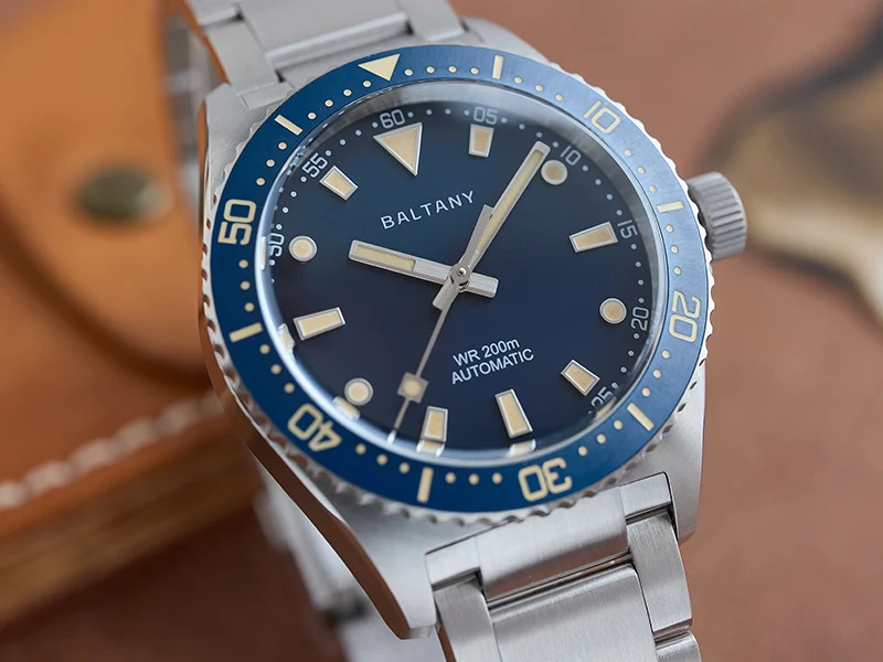 Baltany S3080 Mens Automatic Vintage Dive Watch 39mm Retro Sapphire Glowing 200M Waterproof Ocean Swimming Steel Bracelet Dress