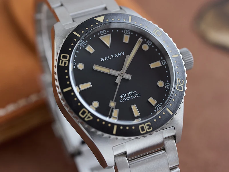 Baltany S3080 Mens Automatic Vintage Dive Watch 39mm Retro Sapphire Glowing 200M Waterproof Ocean Swimming Steel Bracelet Dress