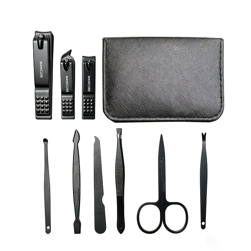 9 Pcs Portable Nail Clipper Multi Kit with Cuticle Trimmer Toenail Scissors Ear Nail File Tweezers Suitable for Travel Home