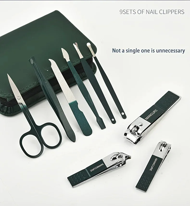 9 Pcs Portable Nail Clipper Multi Kit with Cuticle Trimmer Toenail Scissors Ear Nail File Tweezers Suitable for Travel Home
