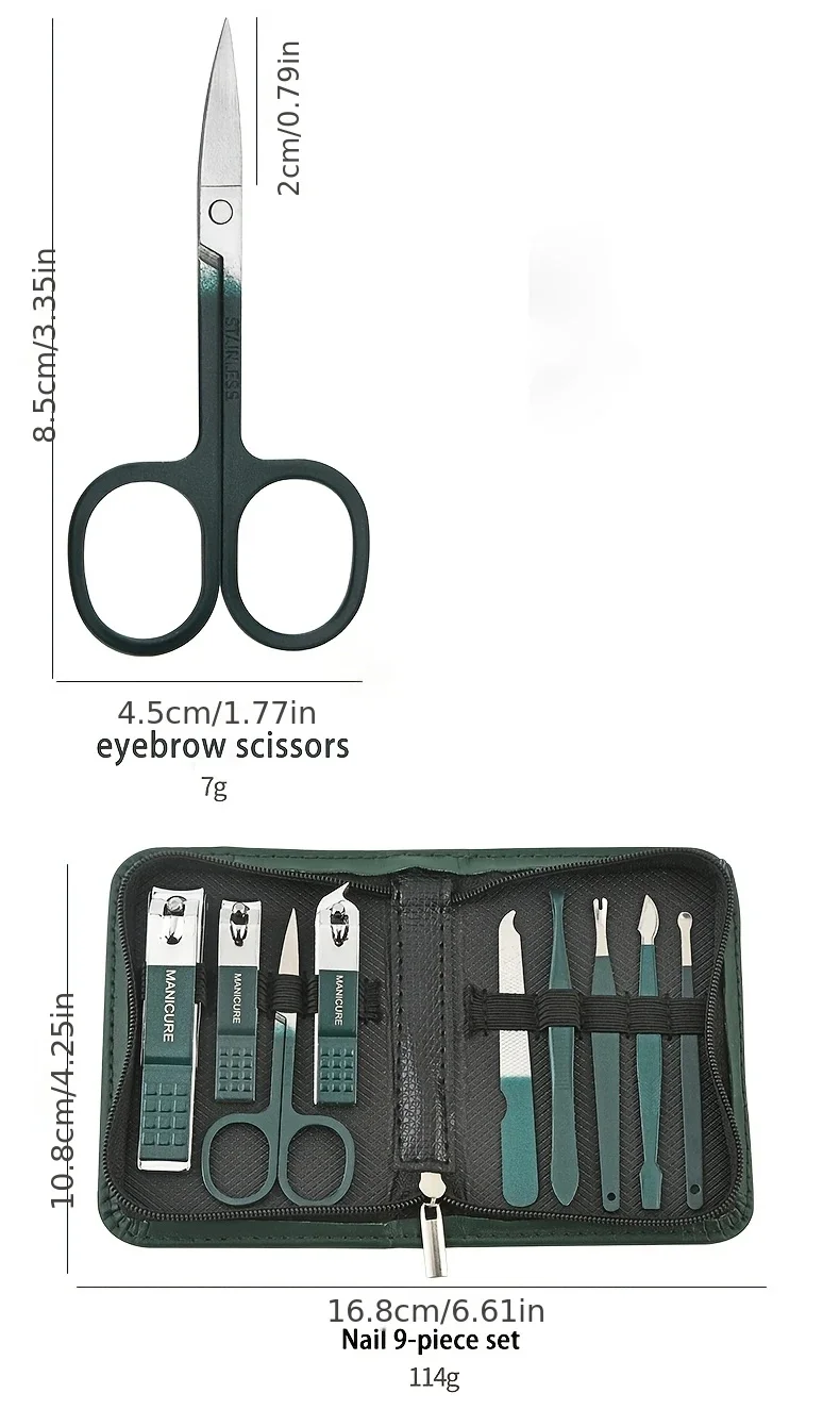 9 Pcs Portable Nail Clipper Multi Kit with Cuticle Trimmer Toenail Scissors Ear Nail File Tweezers Suitable for Travel Home