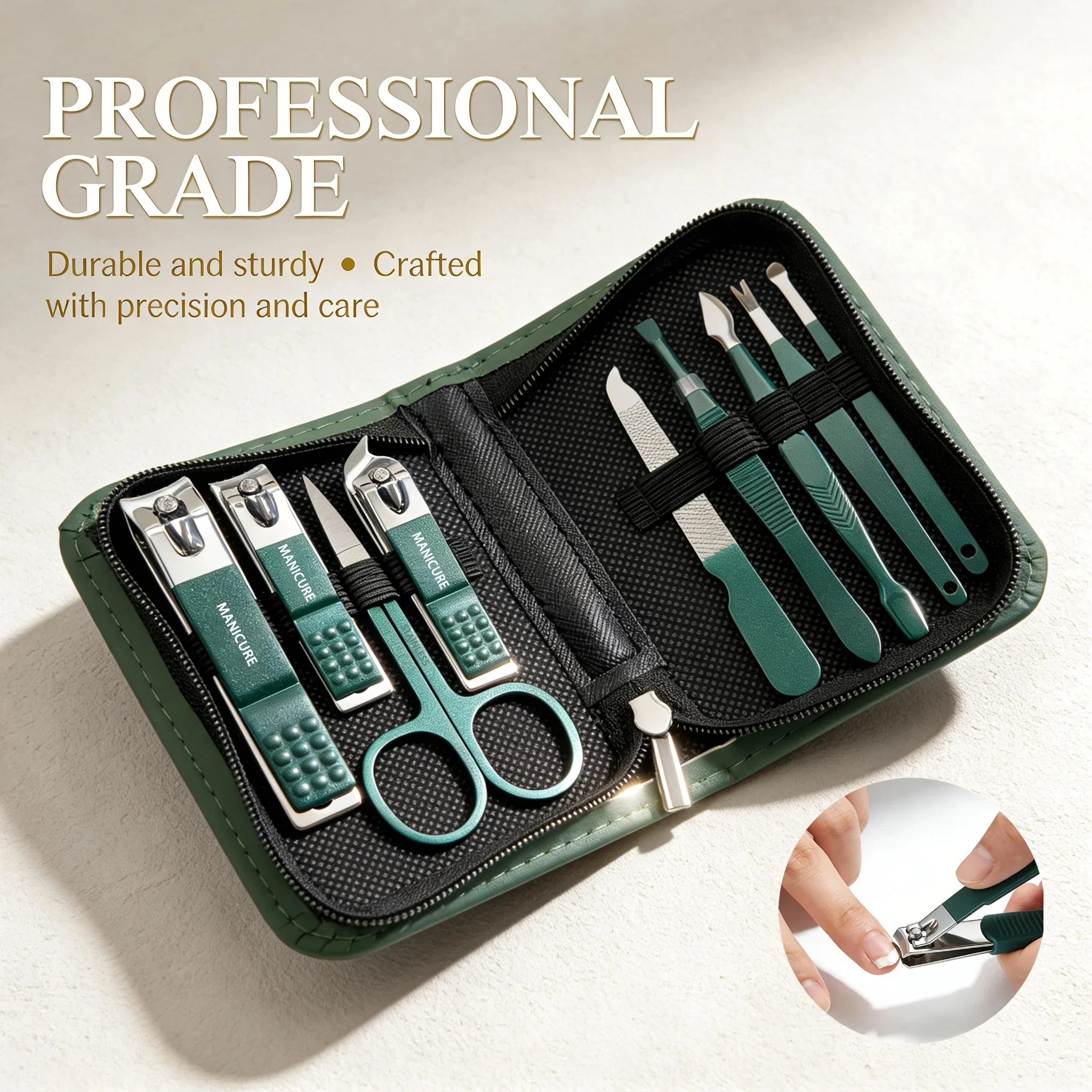 9 Pcs Portable Nail Clipper Multi Kit with Cuticle Trimmer Toenail Scissors Ear Nail File Tweezers Suitable for Travel Home