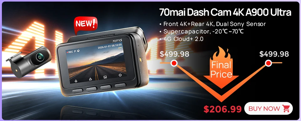 70mai Dash Cam A410 Neo Front 1440P+Rear 1080P Built-in GPS Supercapacitor Wi-Fi 6 Voice Control Car Camera 70mai A410 Neo