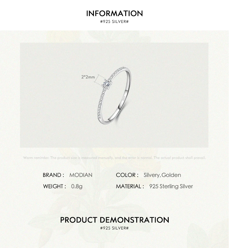 Modian 2021 Real 925 Sterling Silver Simple Square Clear CZ Charm Gold Color Finger Rings For Women Wedding Engagement Jewelry