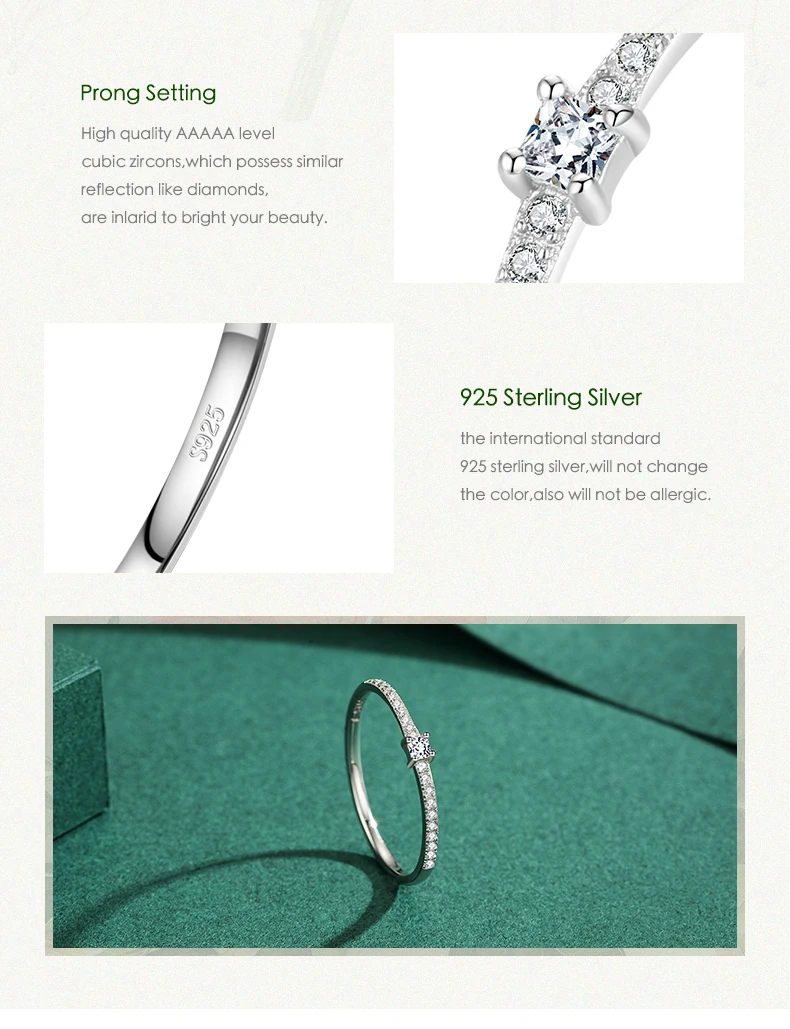 Modian 2021 Real 925 Sterling Silver Simple Square Clear CZ Charm Gold Color Finger Rings For Women Wedding Engagement Jewelry