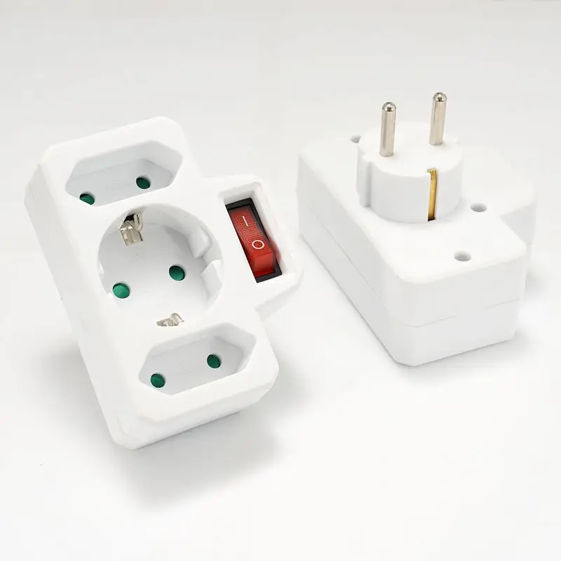EU Extension Socket ON/OFF Switch 16A 250V Standard Plug Adapter Conversion Sockets Germany Plug 1 to 2 or 1 to 3 Way AC Outlets