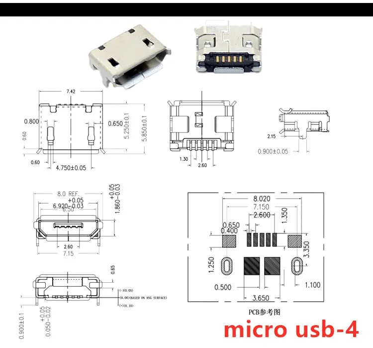 10pcs/Lot  Micro USB 5 Pin SMT Socket Connector Type B Female Placement SMD DIP USB Charging Connectors