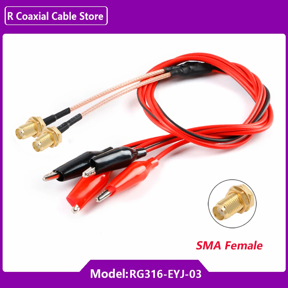 1PC RG316 RF Coaxial Cable SMA Male Plug to Dual Alligator Clips Red&Black Tester Lead Wire 50cm Connector
