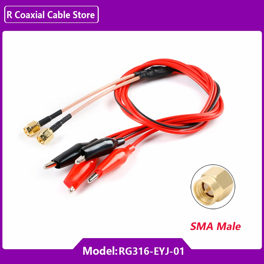 1PC RG316 RF Coaxial Cable SMA Male Plug to Dual Alligator Clips Red&Black Tester Lead Wire 50cm Connector