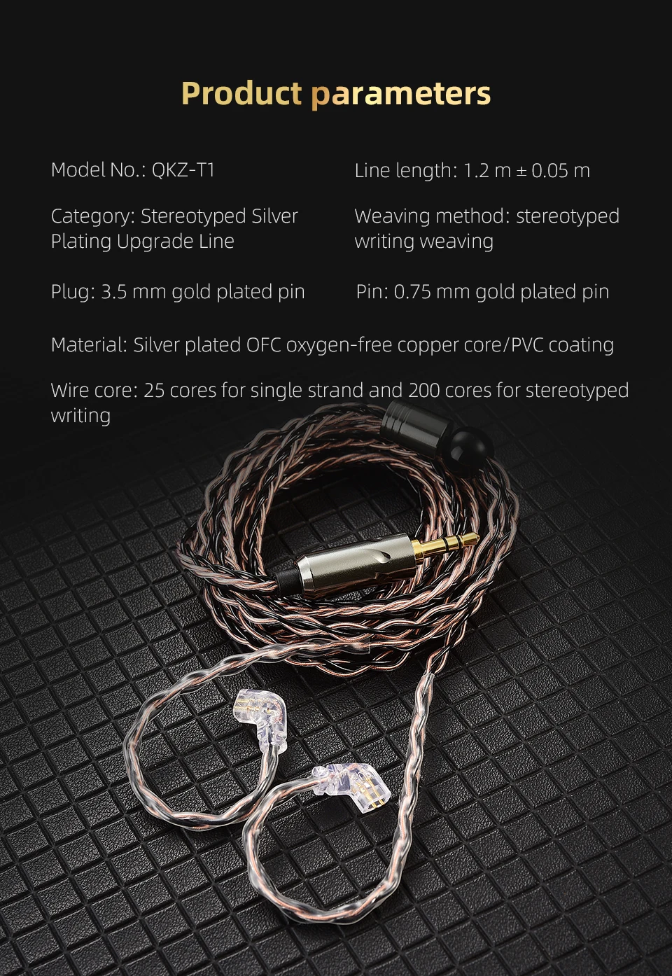 QKZ T1 200 Core 8 Strand OFC Copper Silver Plated Earphone Upgrade Cable KZ C Pin QDC Pin for EDX PRO ZSN PRO Castor TRN MT1 CCA