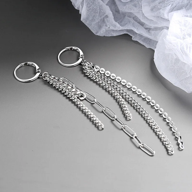 CIAXY Silver Color Asymmetrical Long Earrings for Women Temperament Tassel Ear Chain Ear Buckles Fashion Indian Jewelry Gift