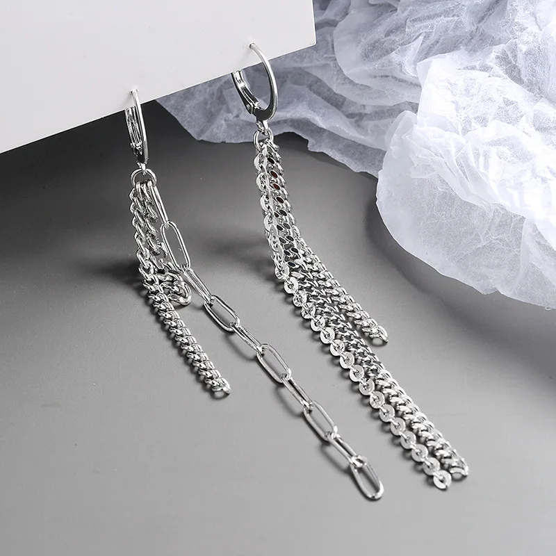 CIAXY Silver Color Asymmetrical Long Earrings for Women Temperament Tassel Ear Chain Ear Buckles Fashion Indian Jewelry Gift