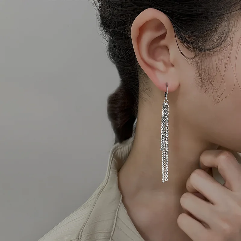 CIAXY Silver Color Asymmetrical Long Earrings for Women Temperament Tassel Ear Chain Ear Buckles Fashion Indian Jewelry Gift