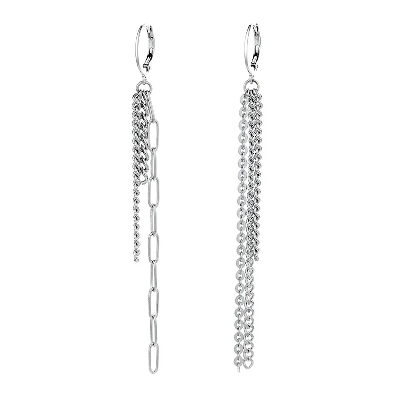 CIAXY Silver Color Asymmetrical Long Earrings for Women Temperament Tassel Ear Chain Ear Buckles Fashion Indian Jewelry Gift