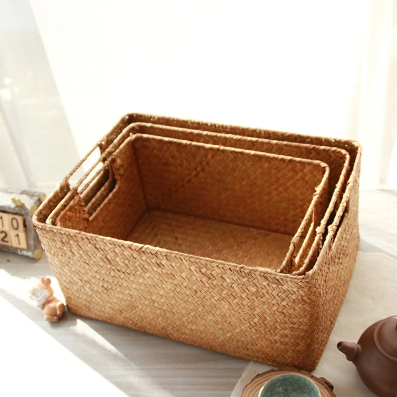Zerolife Natural Large Woven Seagrass Basket Of Straw Wicker For Home Table Fruit Bread Towels Small Kitchen Storage Container