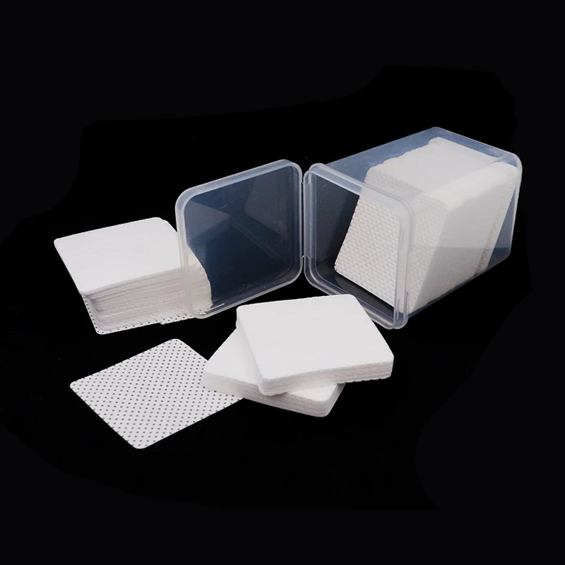 200PCS Pink/White Eyelash Glue Remover Wipe Lint-Free Cotton Wipes Glue Bottle Mouth Cleaning Paper Cleaner Pads with Box