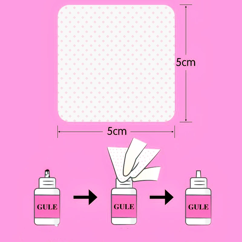 200PCS Pink/White Eyelash Glue Remover Wipe Lint-Free Cotton Wipes Glue Bottle Mouth Cleaning Paper Cleaner Pads with Box
