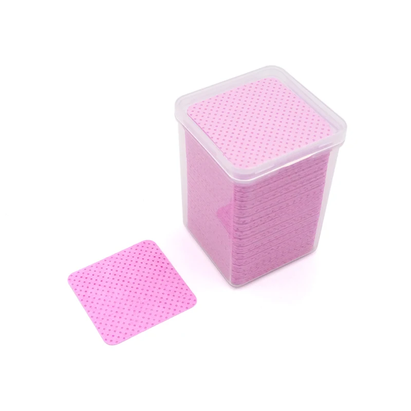 200PCS Pink/White Eyelash Glue Remover Wipe Lint-Free Cotton Wipes Glue Bottle Mouth Cleaning Paper Cleaner Pads with Box
