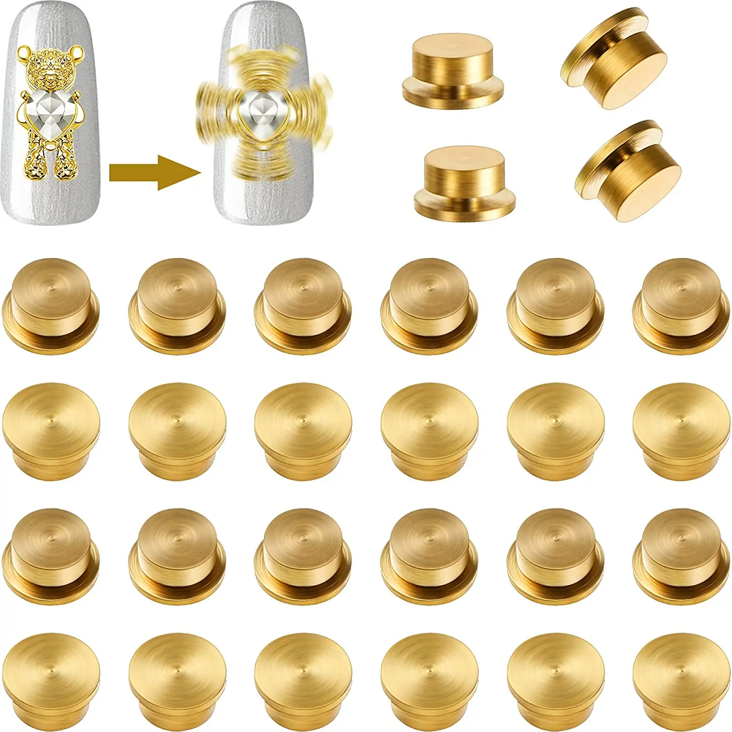 15 Pieces Spinning Nail Charms 3D Nail Art Rotating Charm Rotating Bearing Nail Art Tool Nail Rings Jewelry Rotating Nail Tools