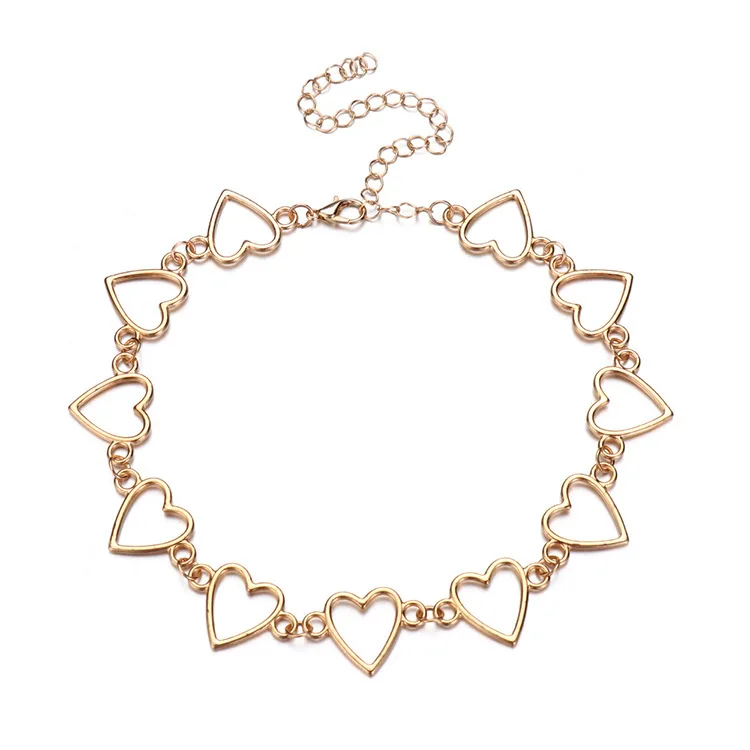New Hollow Korean Sweet Love Heart Choker Necklace Statement Girlfriend Gift Cute Bicolor Necklace Jewelry Collier Femme 2022