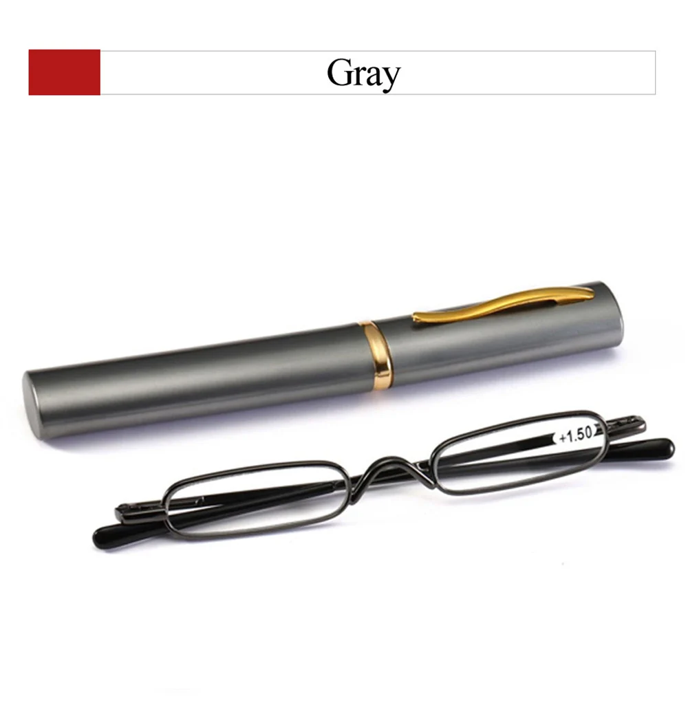 IENJOY Small Reading Glasses With Metal Case Men Women Reading Glasses Mini Portable Pen Presbyopic Glasses 2.0 1.0 1.5 2.5