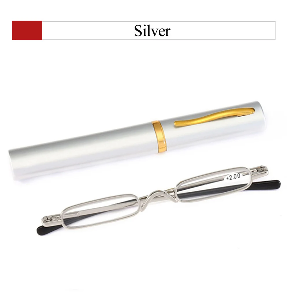 IENJOY Small Reading Glasses With Metal Case Men Women Reading Glasses Mini Portable Pen Presbyopic Glasses 2.0 1.0 1.5 2.5
