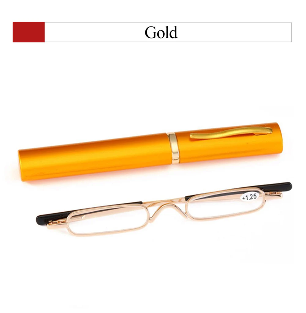 IENJOY Small Reading Glasses With Metal Case Men Women Reading Glasses Mini Portable Pen Presbyopic Glasses 2.0 1.0 1.5 2.5