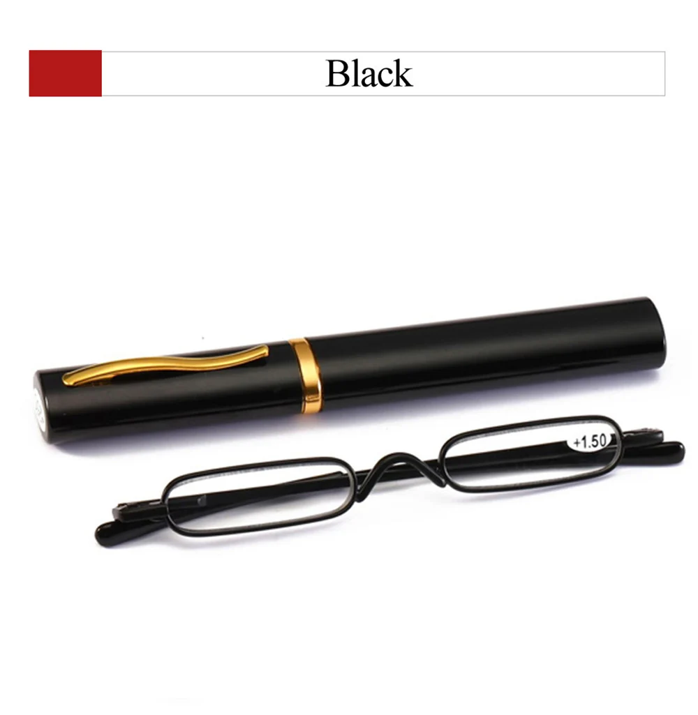 IENJOY Small Reading Glasses With Metal Case Men Women Reading Glasses Mini Portable Pen Presbyopic Glasses 2.0 1.0 1.5 2.5