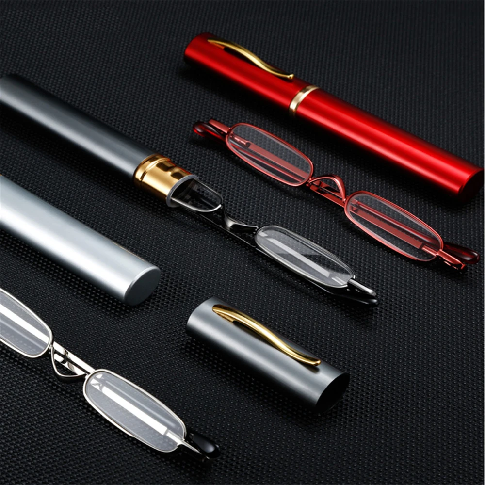IENJOY Small Reading Glasses With Metal Case Men Women Reading Glasses Mini Portable Pen Presbyopic Glasses 2.0 1.0 1.5 2.5