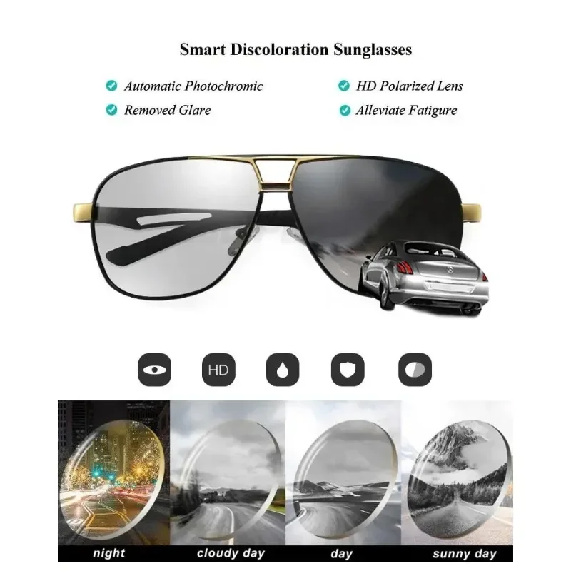 1PC Top Aluminum Magnesium Square Polarized Photochromic Sunglasses Men Sun Glasses Safety Driving Oculos De Sol Masculino
