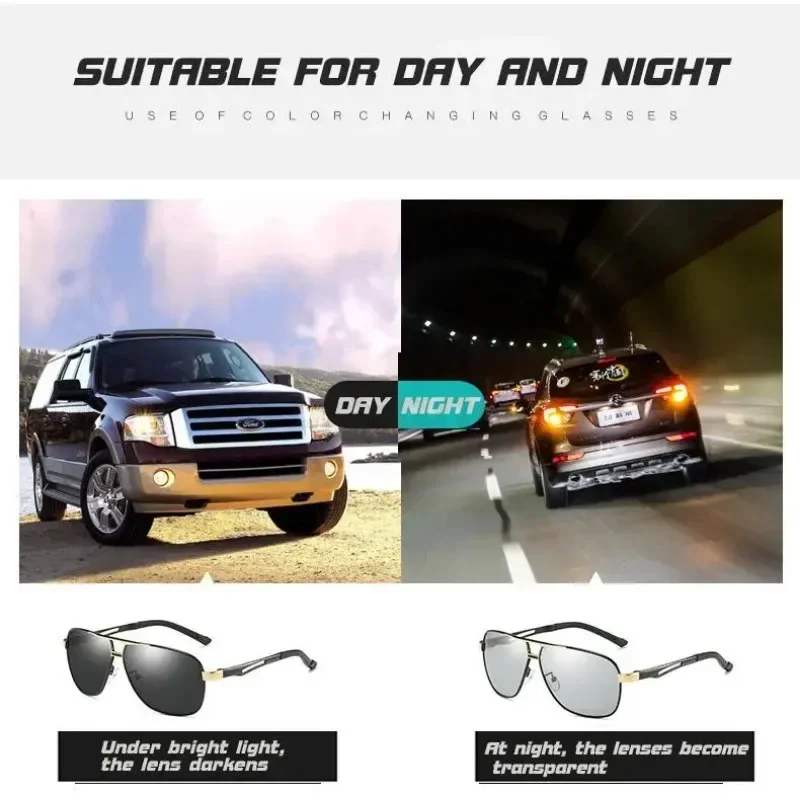 1PC Top Aluminum Magnesium Square Polarized Photochromic Sunglasses Men Sun Glasses Safety Driving Oculos De Sol Masculino