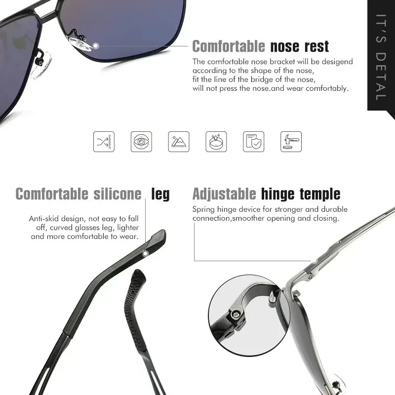 1PC Top Aluminum Magnesium Square Polarized Photochromic Sunglasses Men Sun Glasses Safety Driving Oculos De Sol Masculino
