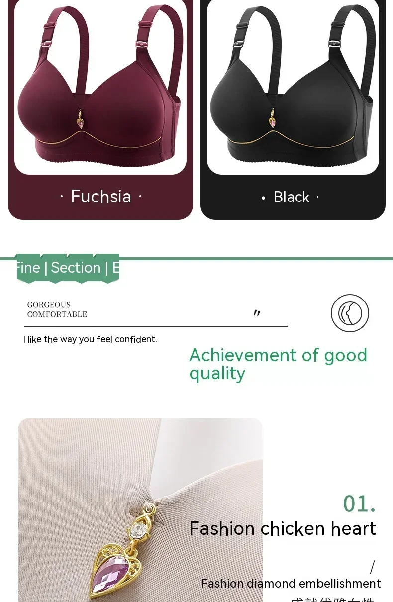 Mom Brassiere Without Steel Ring Breathable Gathered Ladies Underwear Non-magnetic Thin Cup Glossy Obese Female Ladies Bra
