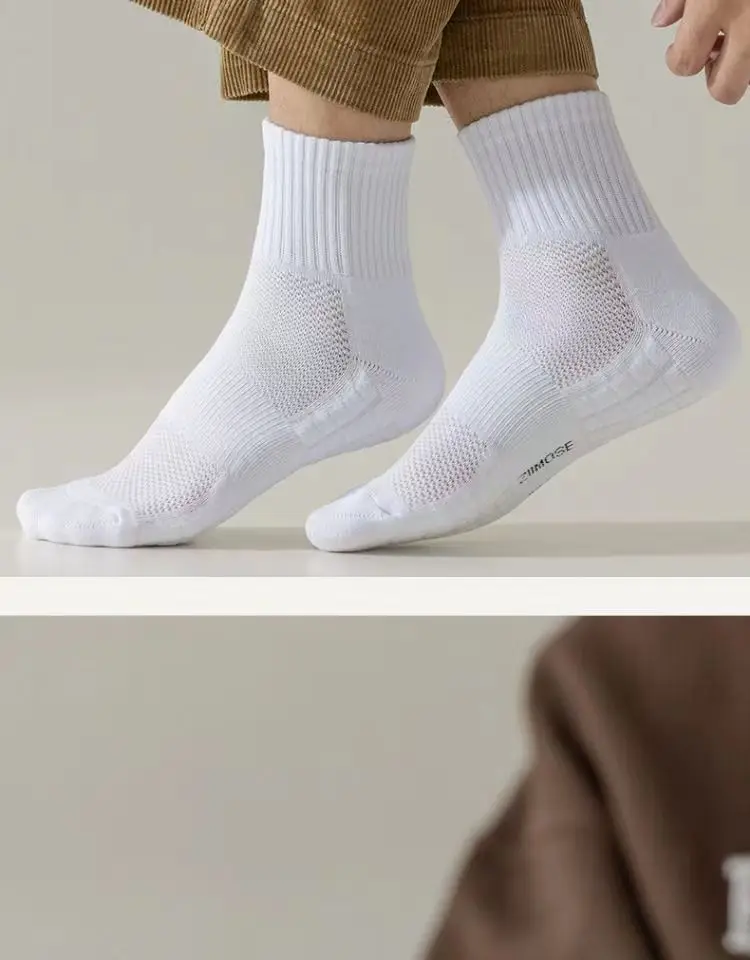 1 Pair Socks Men's Cotton Deodorant Winter Towel Bottom with Velvet Mid-Tube White Stockings Thickened Sports Basketball Socks