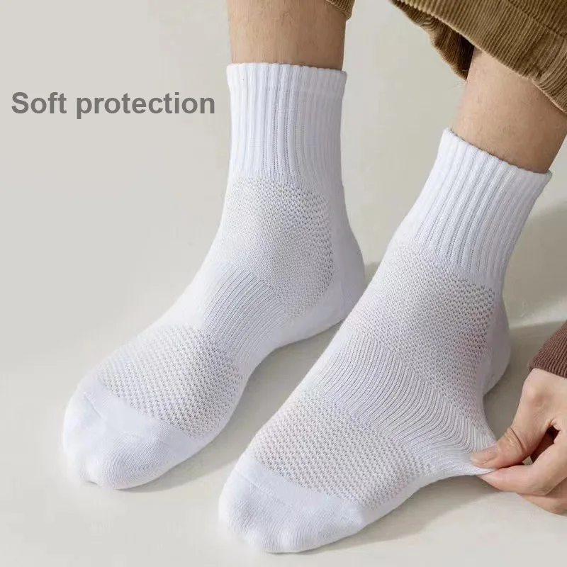 1 Pair Socks Men's Cotton Deodorant Winter Towel Bottom with Velvet Mid-Tube White Stockings Thickened Sports Basketball Socks