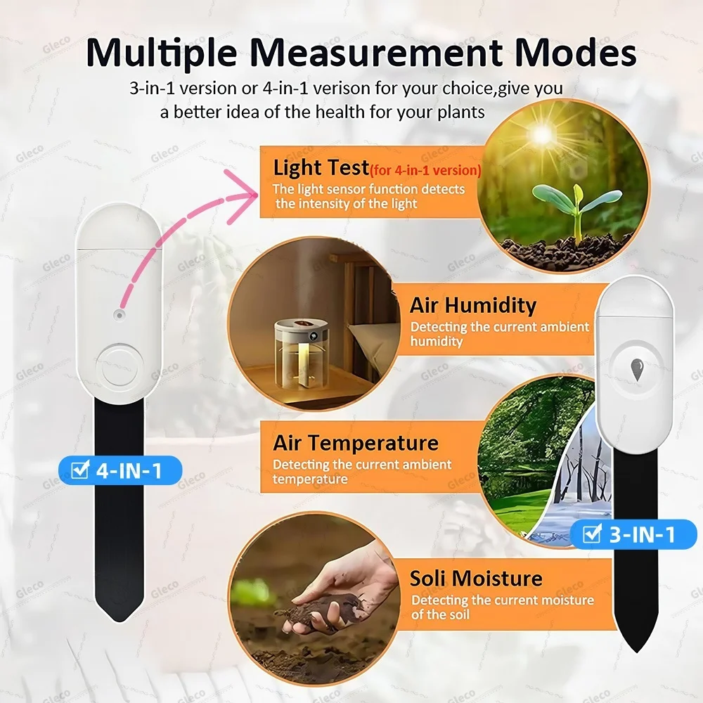 3-in-1/4-in-1 Zigbee Soil Moisture Sensor Humidity Meter Temperature Tester Light Detector Work With Tuya Smart Life 2MQTT HA