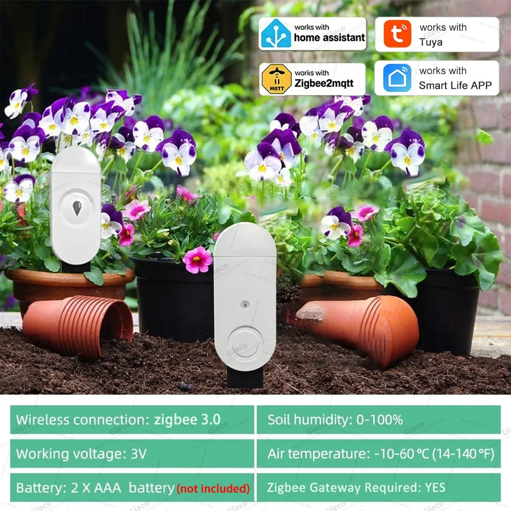 3-in-1/4-in-1 Zigbee Soil Moisture Sensor Humidity Meter Temperature Tester Light Detector Work With Tuya Smart Life 2MQTT HA