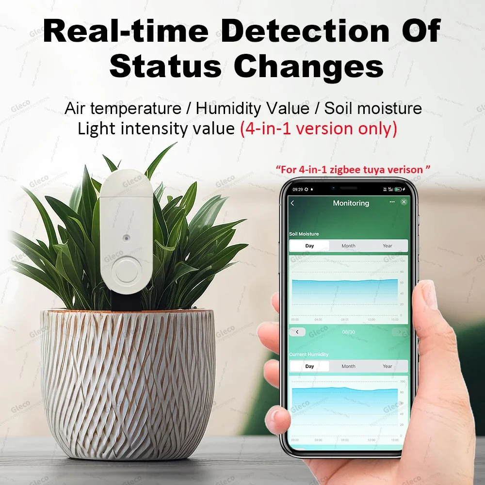3-in-1/4-in-1 Zigbee Soil Moisture Sensor Humidity Meter Temperature Tester Light Detector Work With Tuya Smart Life 2MQTT HA