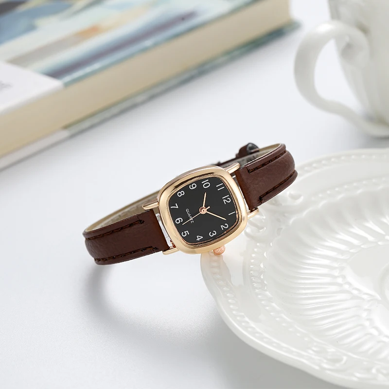 Women's Watch Fashion Small Arabic Quartz Watches Leather Band Wristwatches