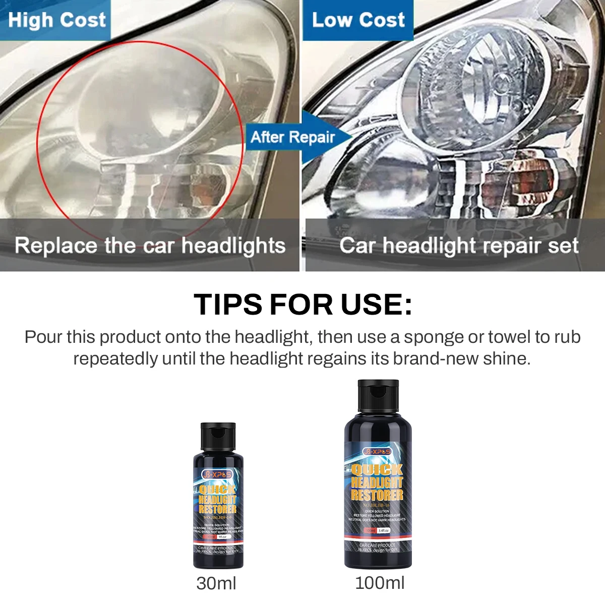 Headlight Restoration Polishing Headlamp Scratch Remover Repair Cleaning Paste Remove Oxidation Headlight Polish Liquid LHB-16