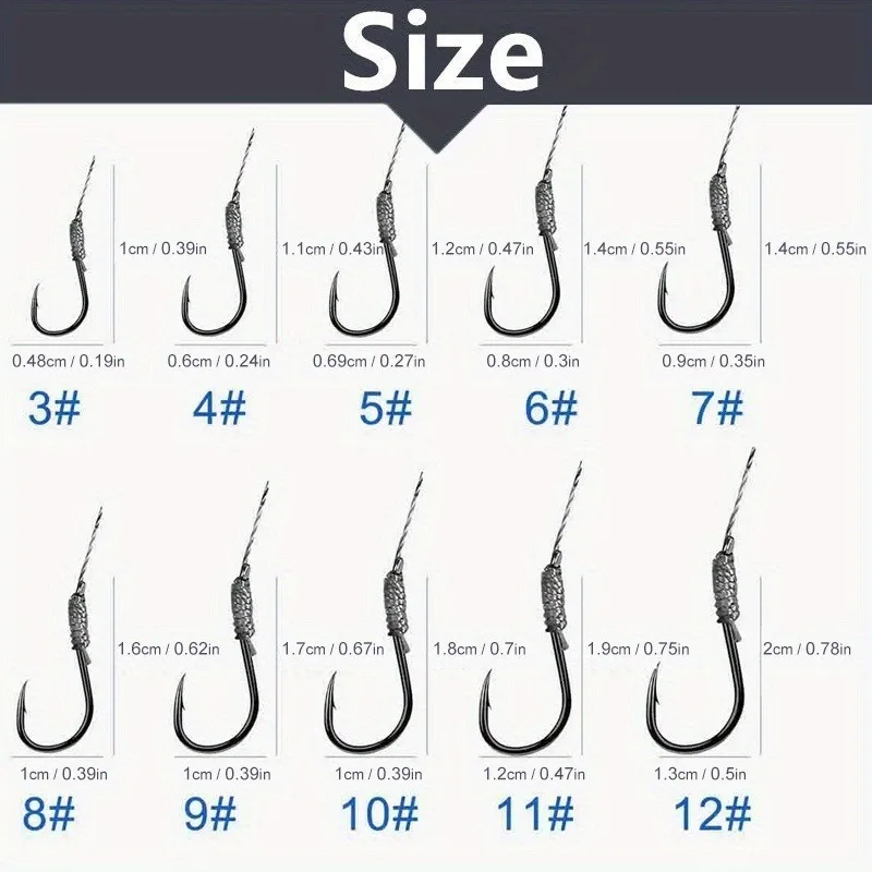 Ackibbik 50pcs Small Size Fishing Hooks With PE Line 3#-12# Pre Tied Fishing Hooks String Hook Sub-line Hook for Carp Fishing