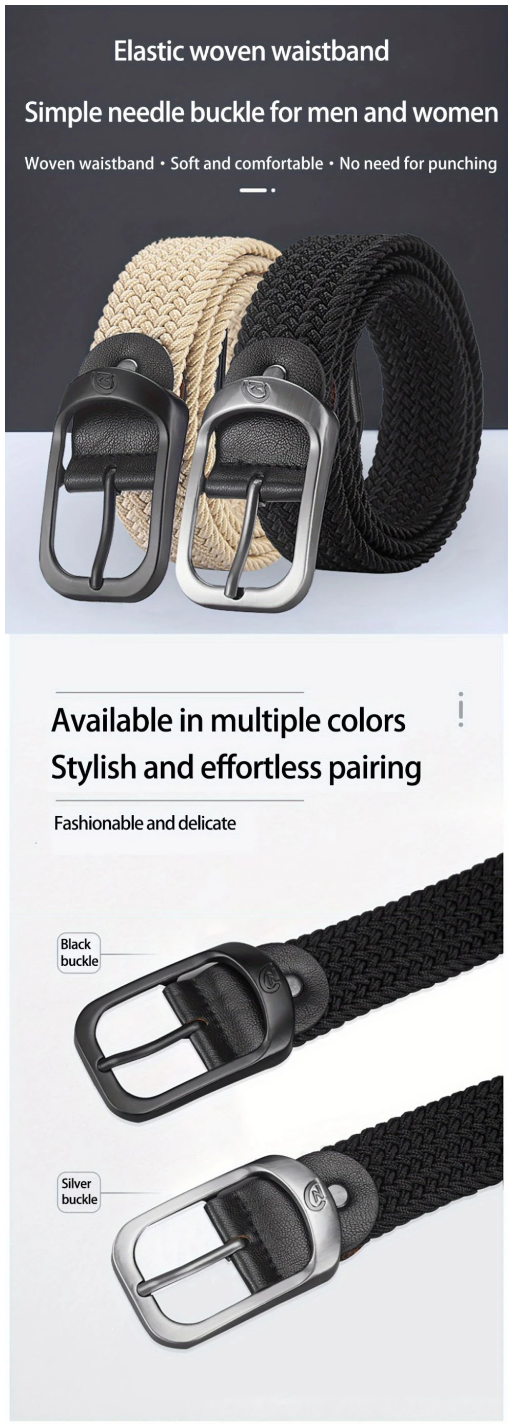 Men's Belt Casual Woven Elastic Belt Outdoor Sports Women's Belt No Need for Punching Climbing Work Belt For Men Women Fashion