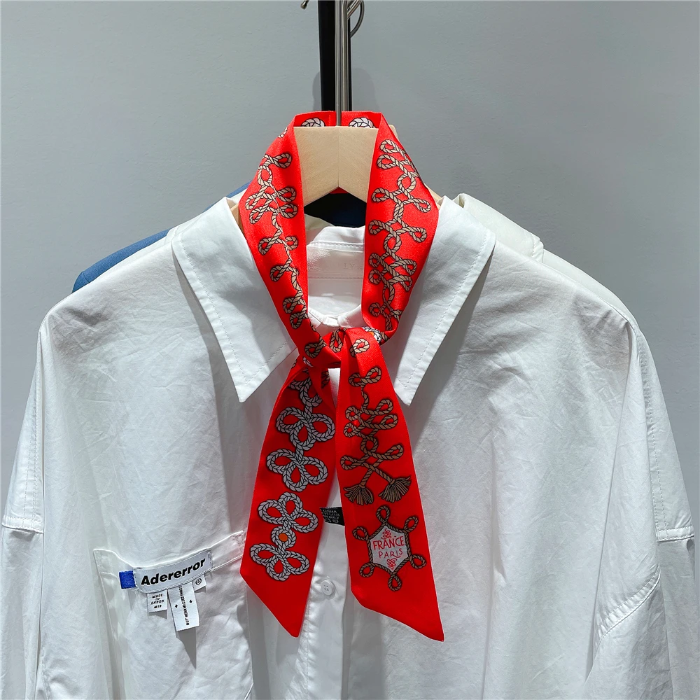 Knot Print Summer Scarf 2024 Luxury Brand Design Women Skinny Bag Scarves Hair Band Neck Silk Scarf For Ladies Foulard Headband